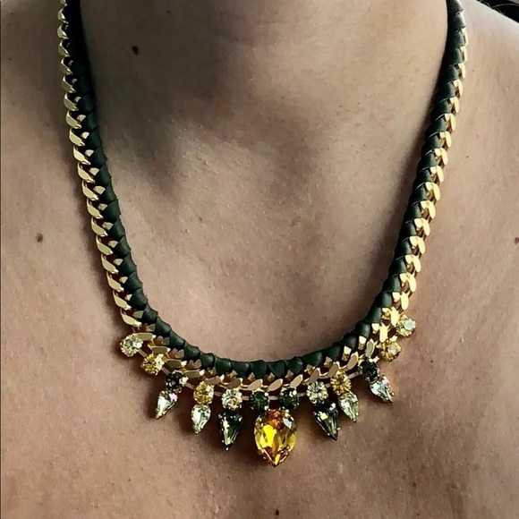 Crystal Orange Green RHINESTONE LEATHER Necklace!! - Picture 8 of 9